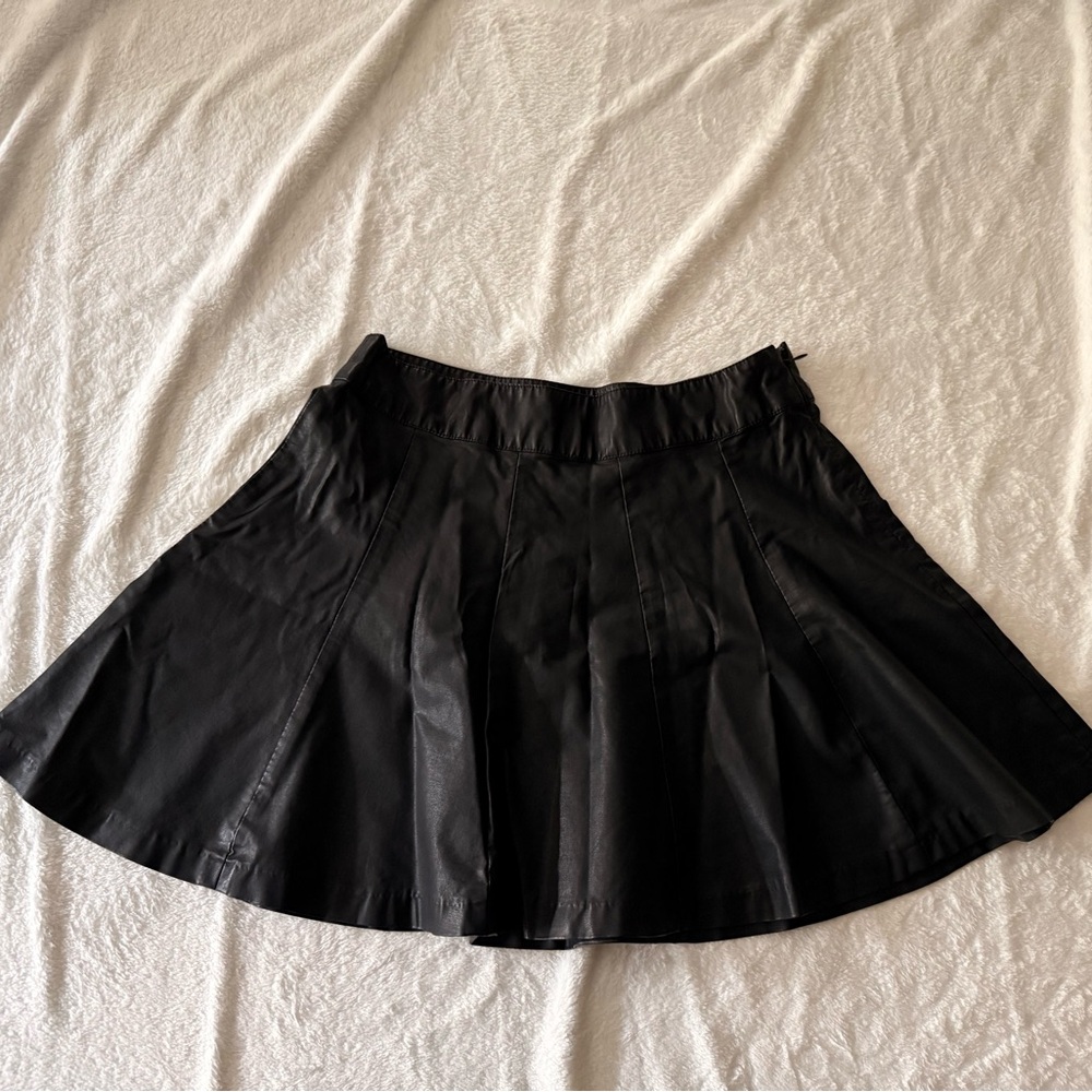 Decree Faux Leather Black Mini Skater Skirt M